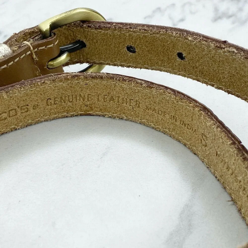 Chico's Metallic Patchwork Genuine Leather Skinny Belt Gold Buckle Small (S) ✨